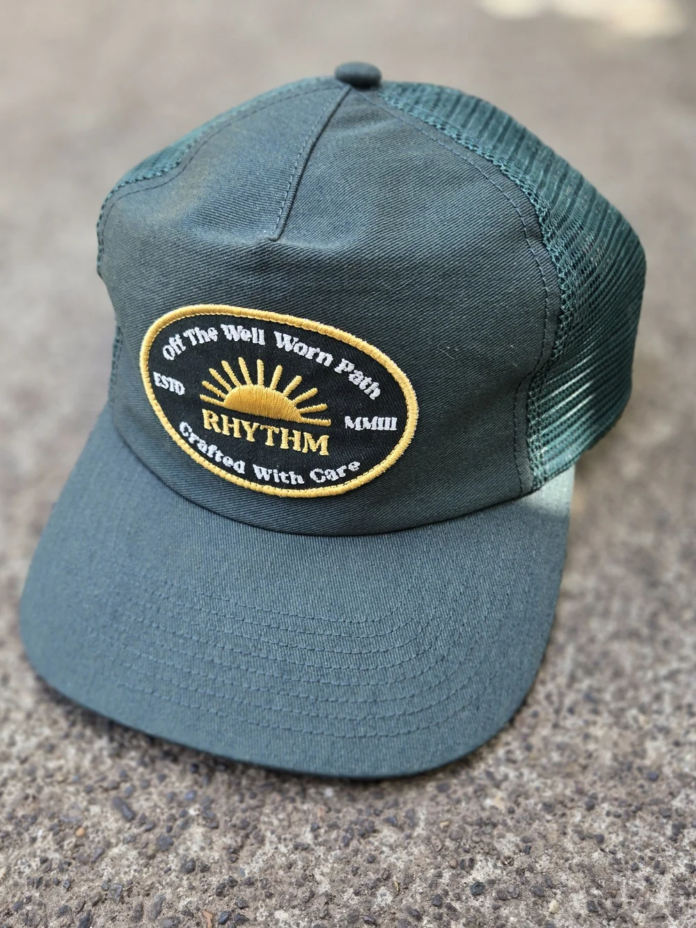 Rhythm. Men's Dark Green Trucker Cap with Yellow Logo